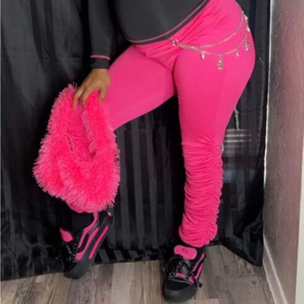 Pink Women's Ruched Pants - Picture 3 of 4